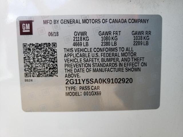 Photo 10 from auction – 2019 CHEVROLET IMPALA LS with VIN 2G11Y5SA0K9102920