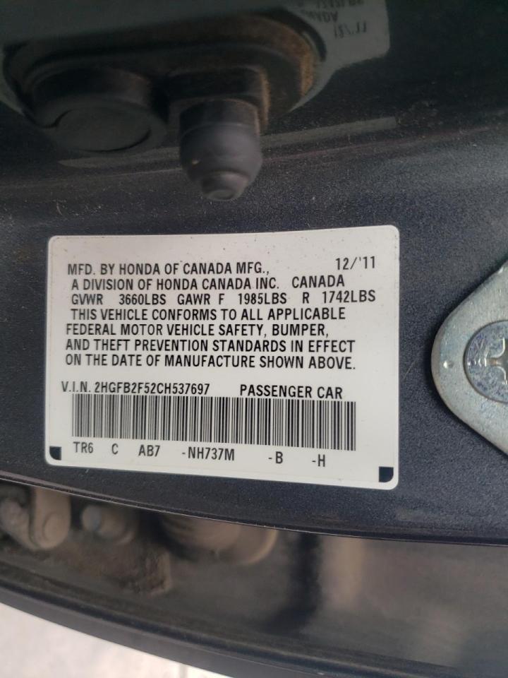 Фото 10 с аукциона – 2012 HONDA CIVIC LX с VIN 2HGFB2F52CH537697