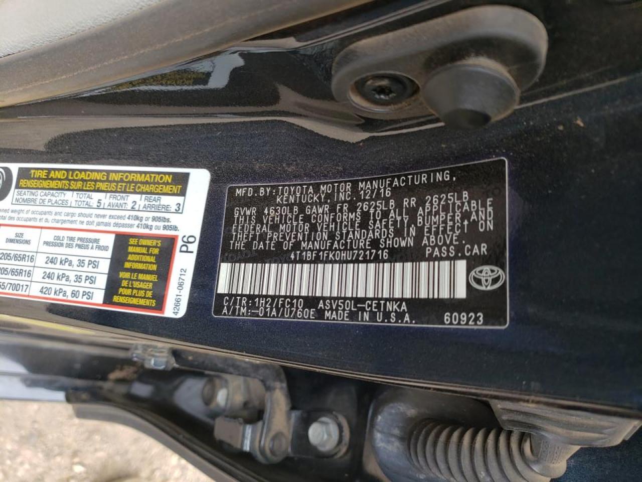 Photo 10 from auction – 2017 TOYOTA CAMRY LE with VIN 4T1BF1FK0HU721716