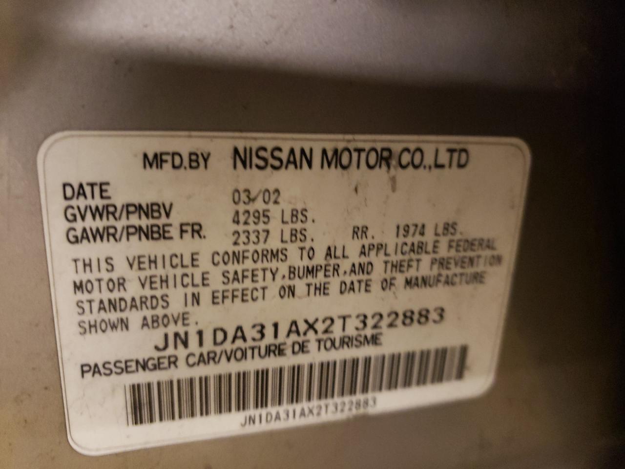 Photo 10 from auction – 2002 NISSAN MAXIMA GLE with VIN JN1DA31AX2T322883