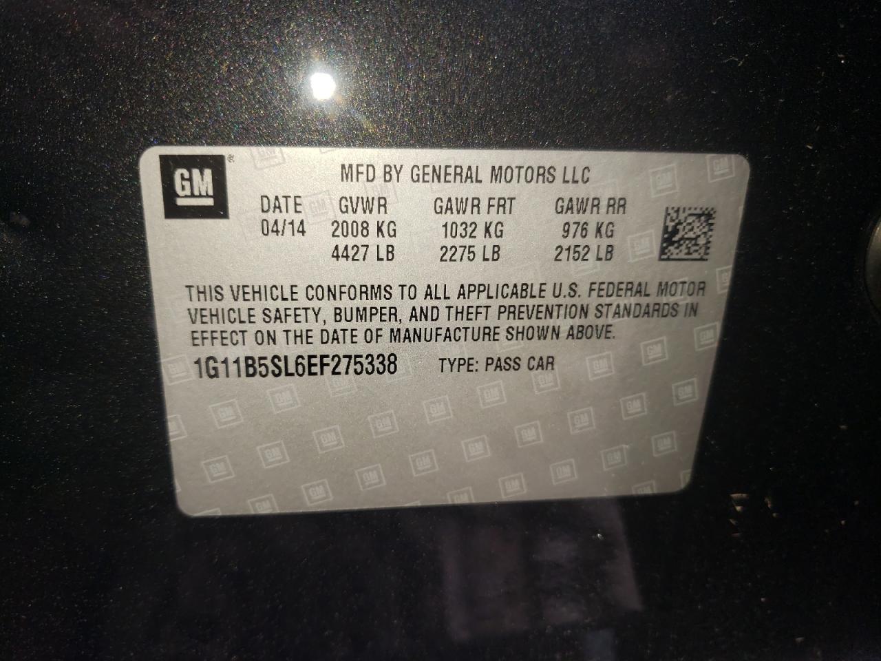 Photo 10 from auction – 2014 CHEVROLET MALIBU LS with VIN 1G11B5SL6EF275338