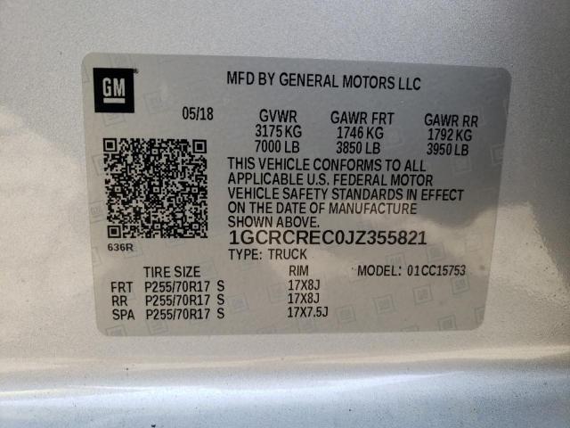 Photo 10 from auction – 2018 CHEVROLET SILVERADO with VIN 1GCRCREC0JZ355821