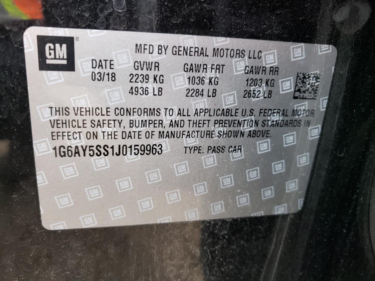 Photo 10 from auction – 2018 CADILLAC CTS PREMIU with VIN 1G6AY5SS1J0159963