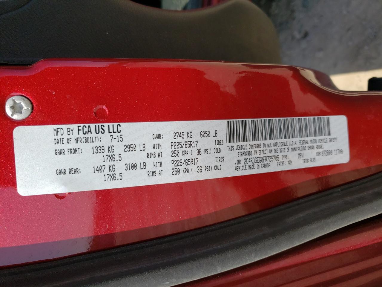 Photo 10 from auction – 2015 DODGE GRAND CARA with VIN 2C4RDGEG0FR725705