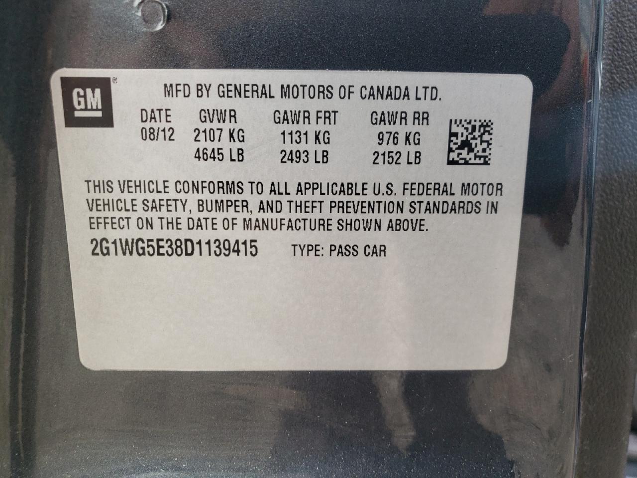 Photo 10 from auction – 2013 CHEVROLET IMPALA LT with VIN 2G1WG5E38D1139415