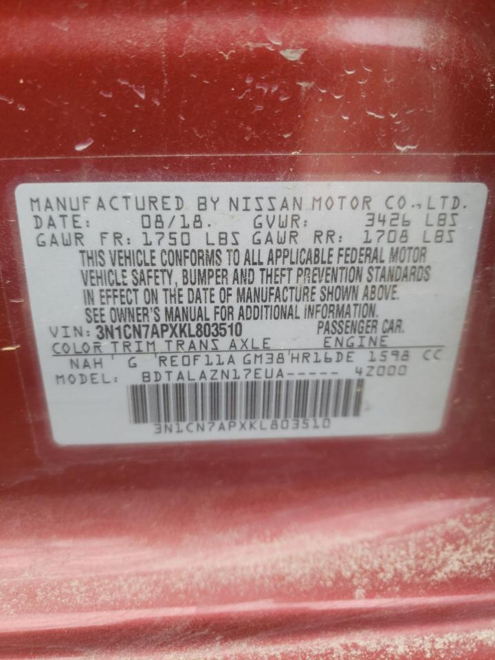 Photo 10 from auction – 2019 NISSAN VERSA S with VIN 3N1CN7APXKL803510