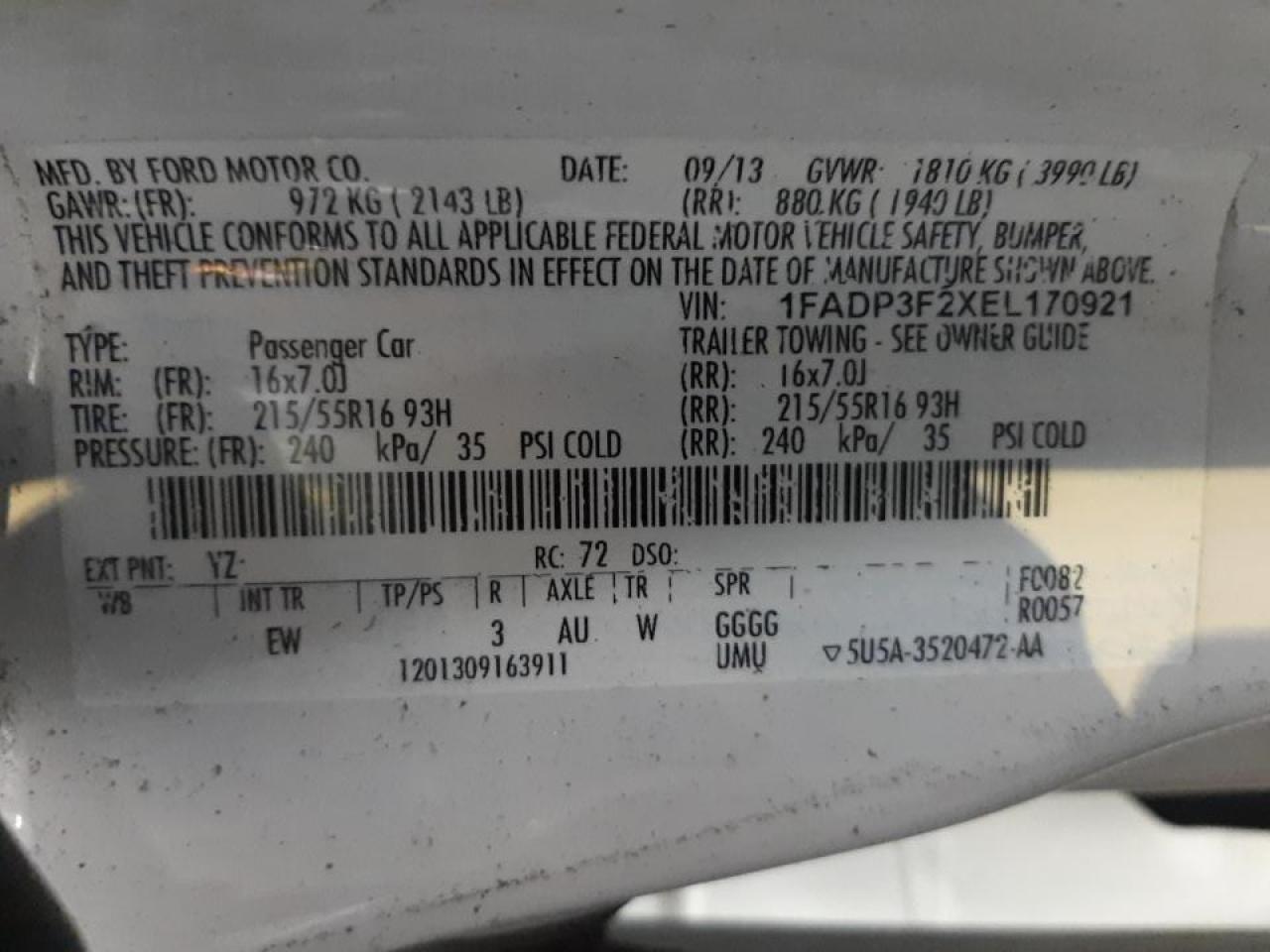 Photo 10 from auction – 2014 FORD FOCUS SE with VIN 1FADP3F2XEL170921