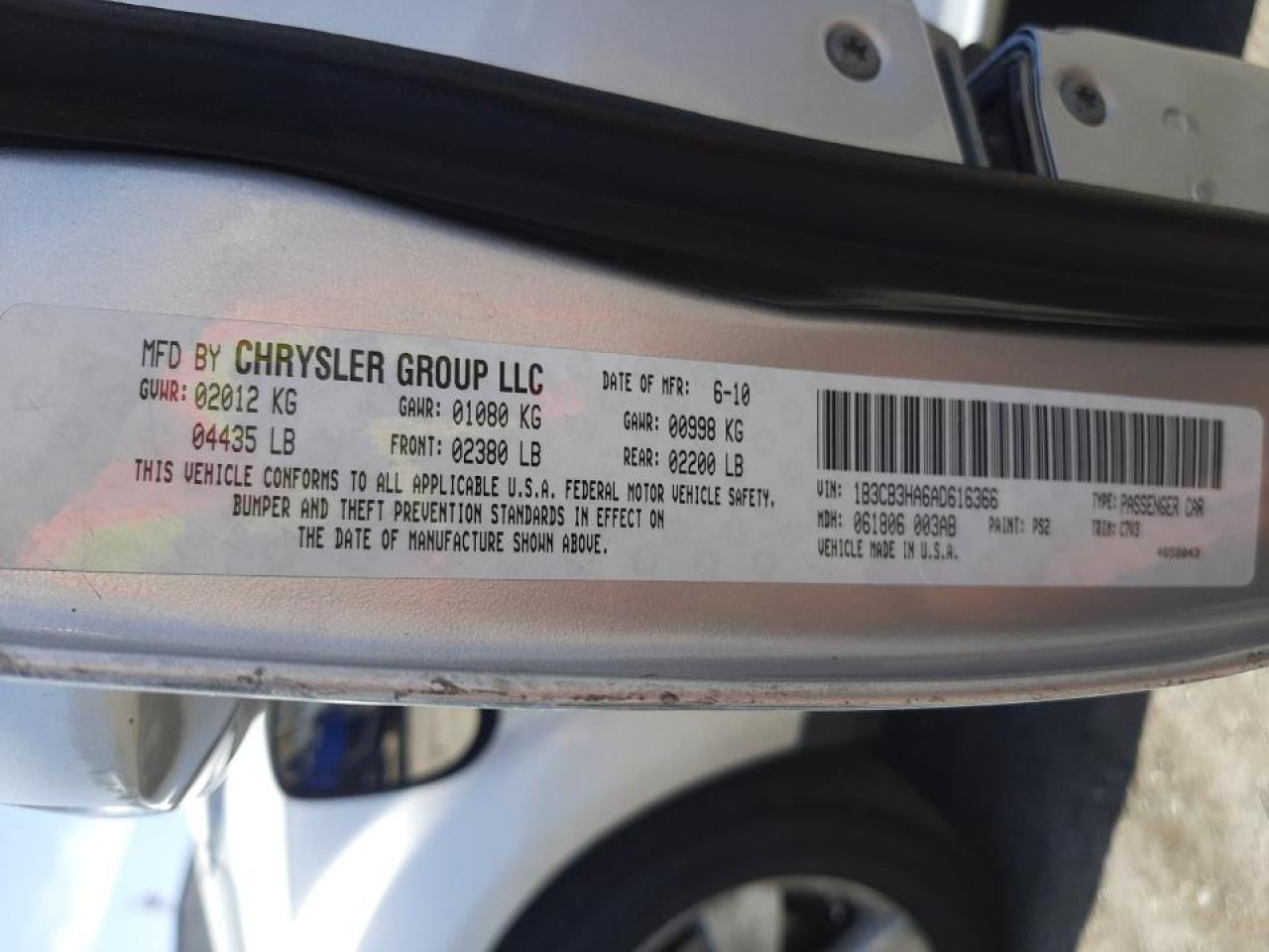 Photo 10 from auction – 2010 DODGE CALIBER MA with VIN 1B3CB3HA6AD616366