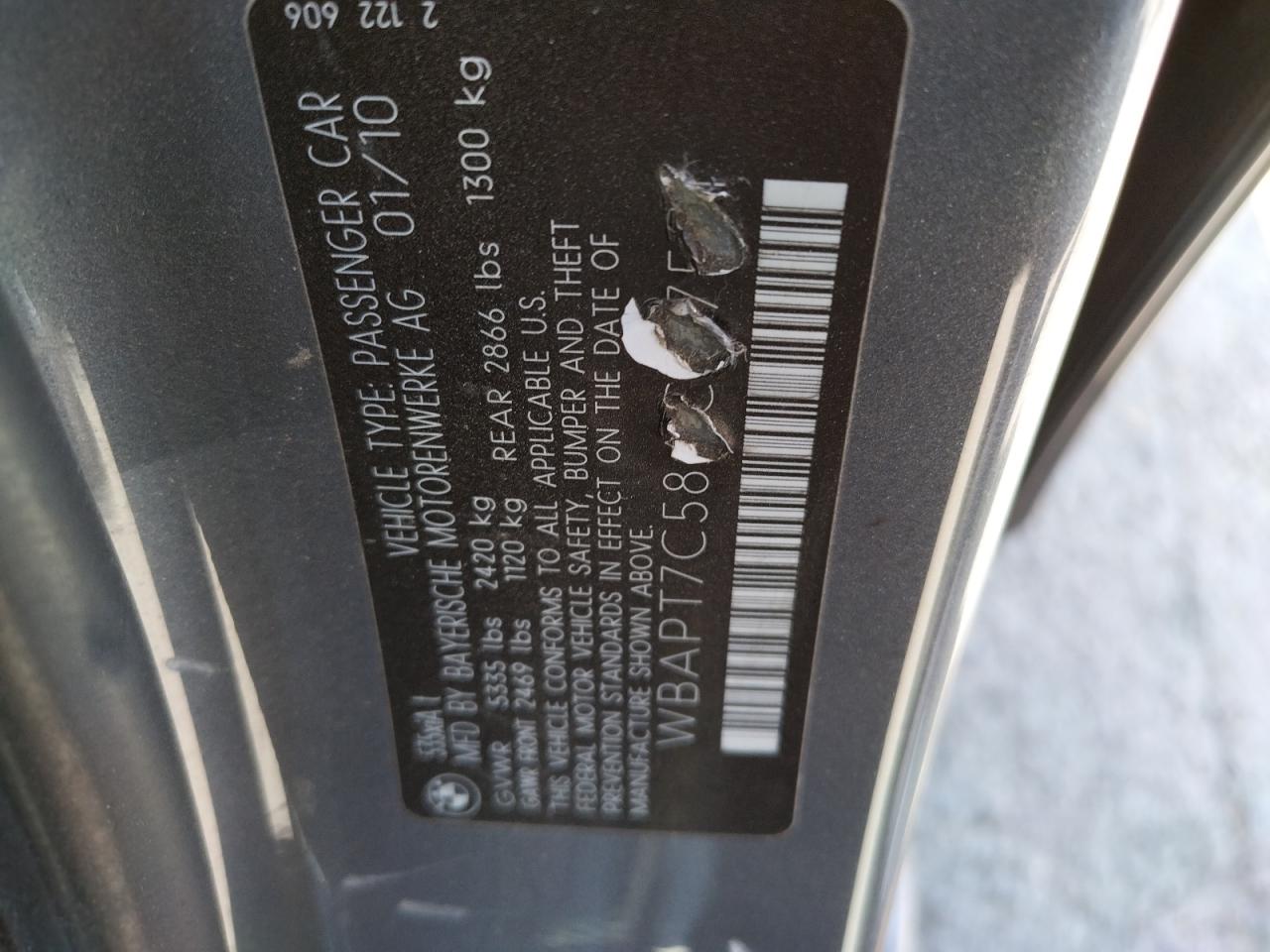Photo 10 from auction – 2010 BMW 535 XI with VIN WBAPT7C58AC237581