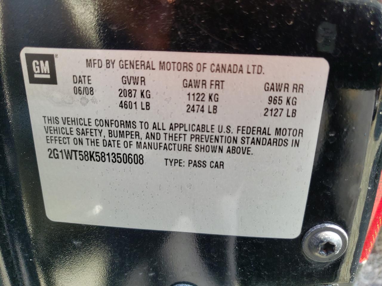 Photo 10 from auction – 2008 CHEVROLET IMPALA LT with VIN 2G1WT58K581350608