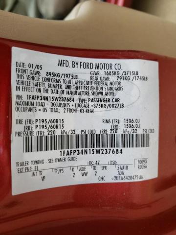 Photo 10 from auction – 2005 FORD FOCUS ZX4 with VIN 1FAFP34N15W237684