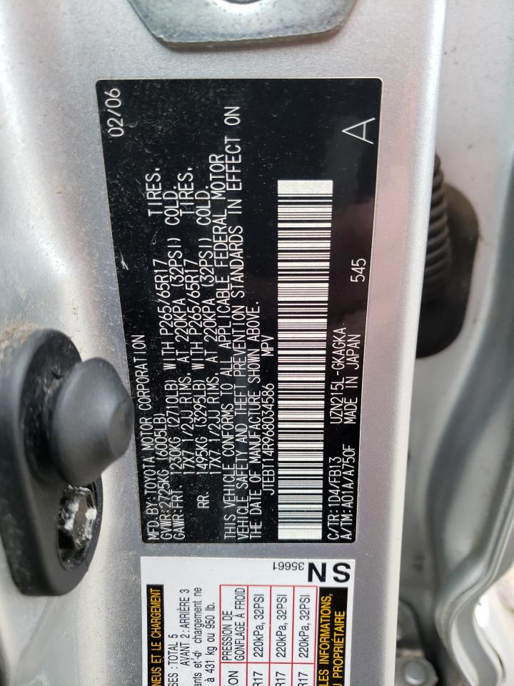 Photo 10 from auction – 2006 TOYOTA 4RUNNER SR with VIN JTEBT14R968034586