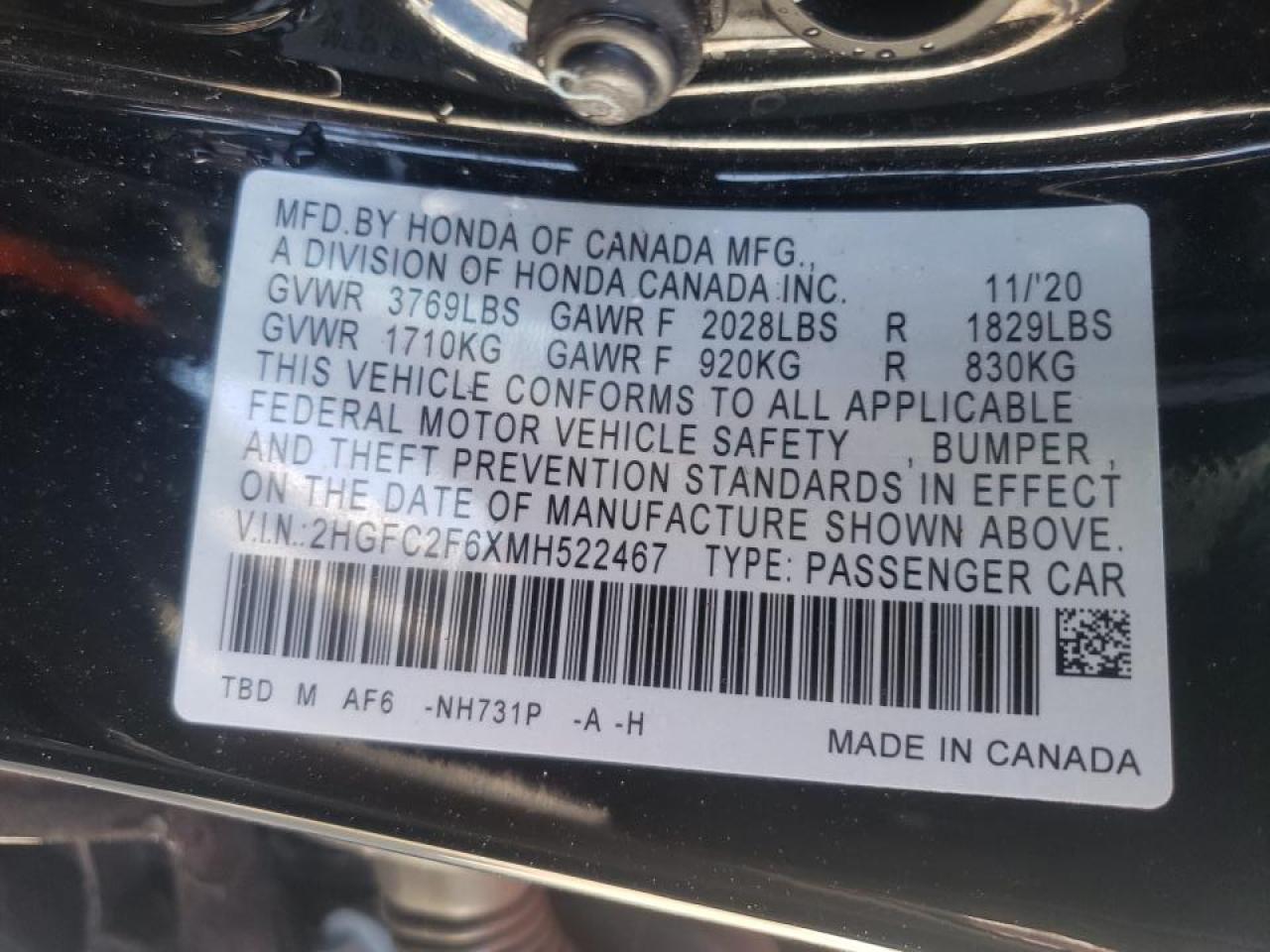 Photo 10 from auction – 2021 HONDA CIVIC LX with VIN 2HGFC2F6XMH522467