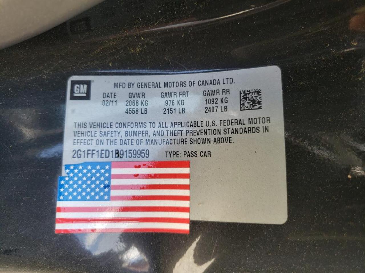 Photo 10 from auction – 2011 CHEVROLET CAMARO LT with VIN 2G1FF1ED1B9159959