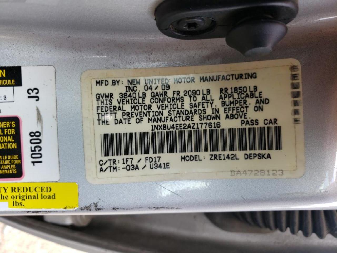 Photo 10 from auction – 2010 TOYOTA COROLLA BA with VIN 1NXBU4EE2AZ177616