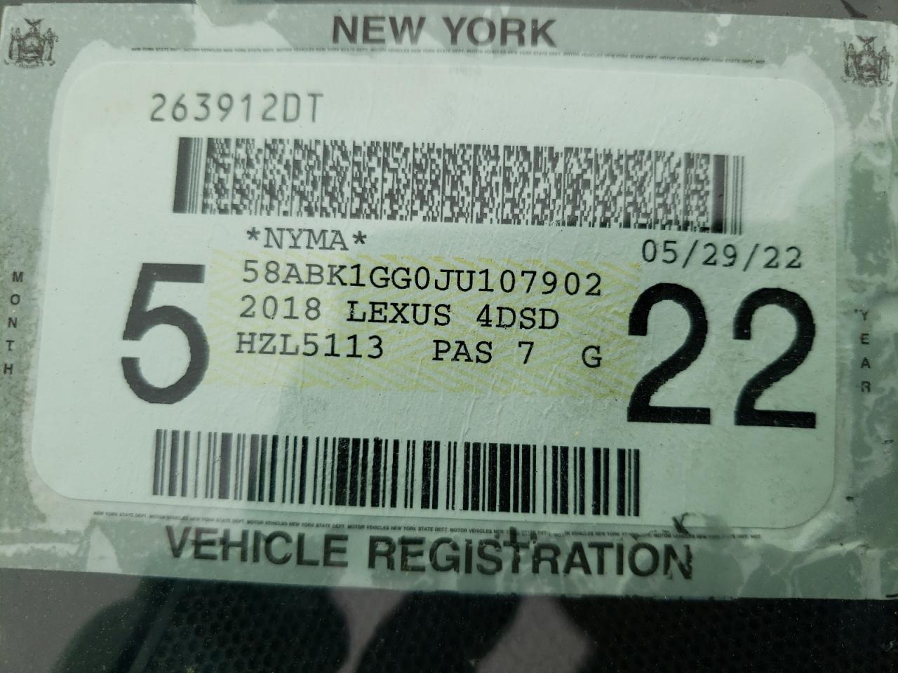 Photo 9 from auction – 2018 LEXUS ES 350 with VIN 58ABK1GG0JU107902