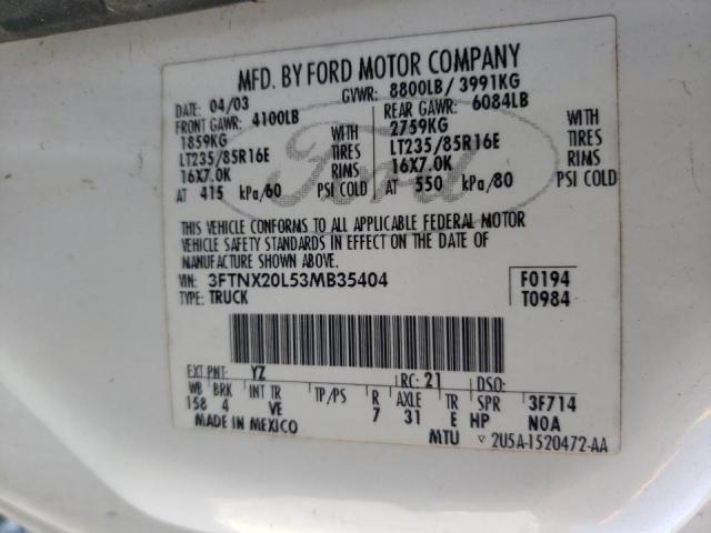 Photo 10 from auction – 2003 FORD F250 SUPER with VIN 3FTNX20L53MB35404