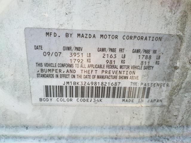 Photo 10 from auction – 2008 MAZDA 3 S with VIN JM1BK324981821687