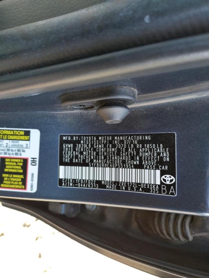 Photo 10 from auction – 2016 TOYOTA COROLLA L with VIN 5YFBURHE4GP551954