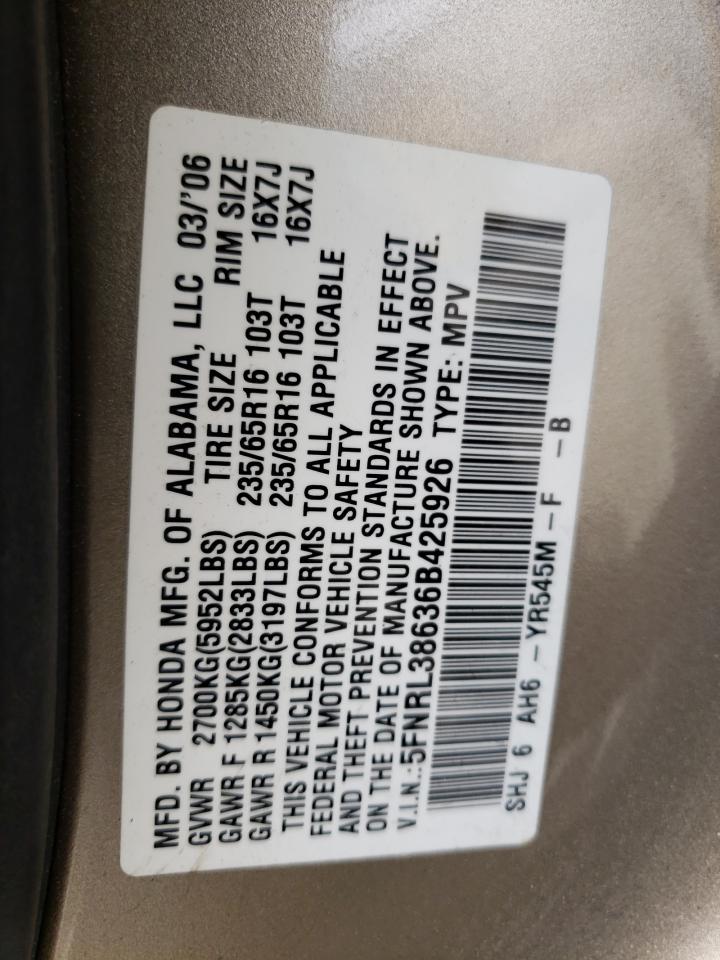 Photo 10 from auction – 2006 HONDA ODYSSEY EX with VIN 5FNRL38636B425926