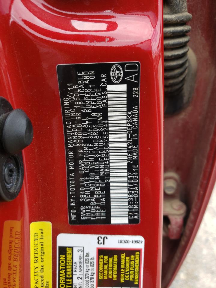 Photo 10 from auction – 2012 TOYOTA COROLLA BA with VIN 2T1BU4EE5CC755244