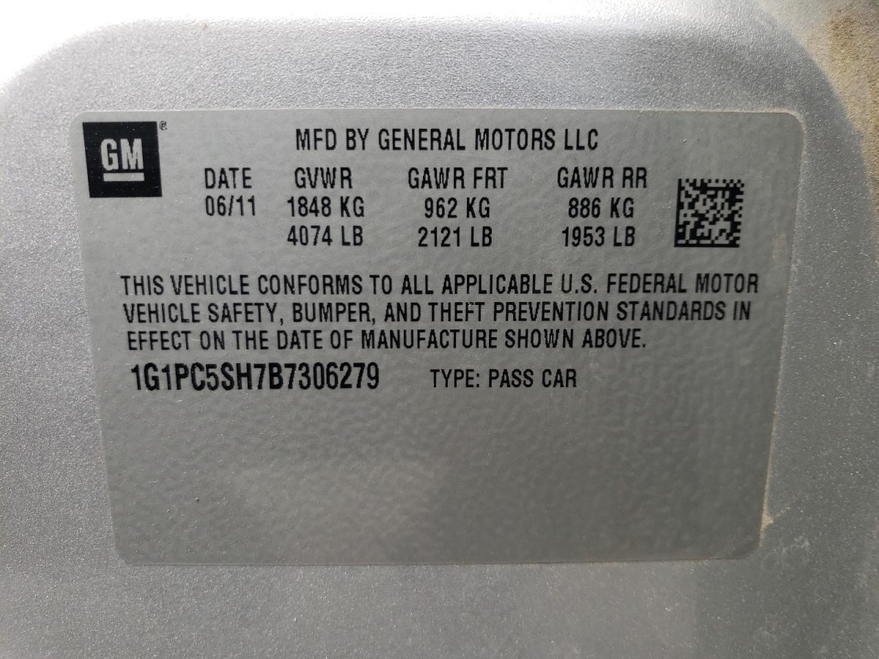 Photo 10 from auction – 2011 CHEVROLET CRUZE LS with VIN 1G1PC5SH7B7306279