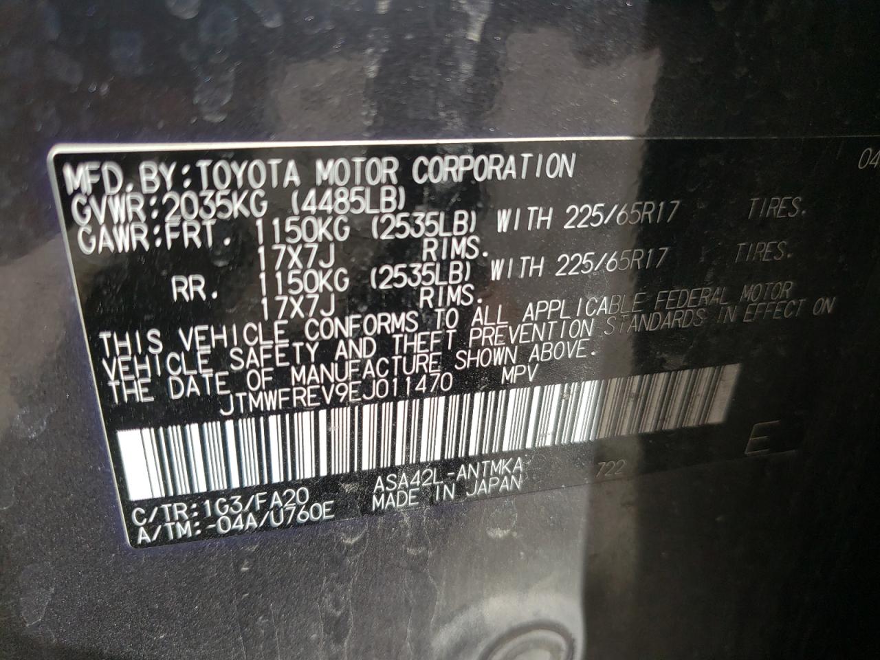 Photo 10 from auction – 2014 TOYOTA RAV4 XLE with VIN JTMWFREV9EJ011470