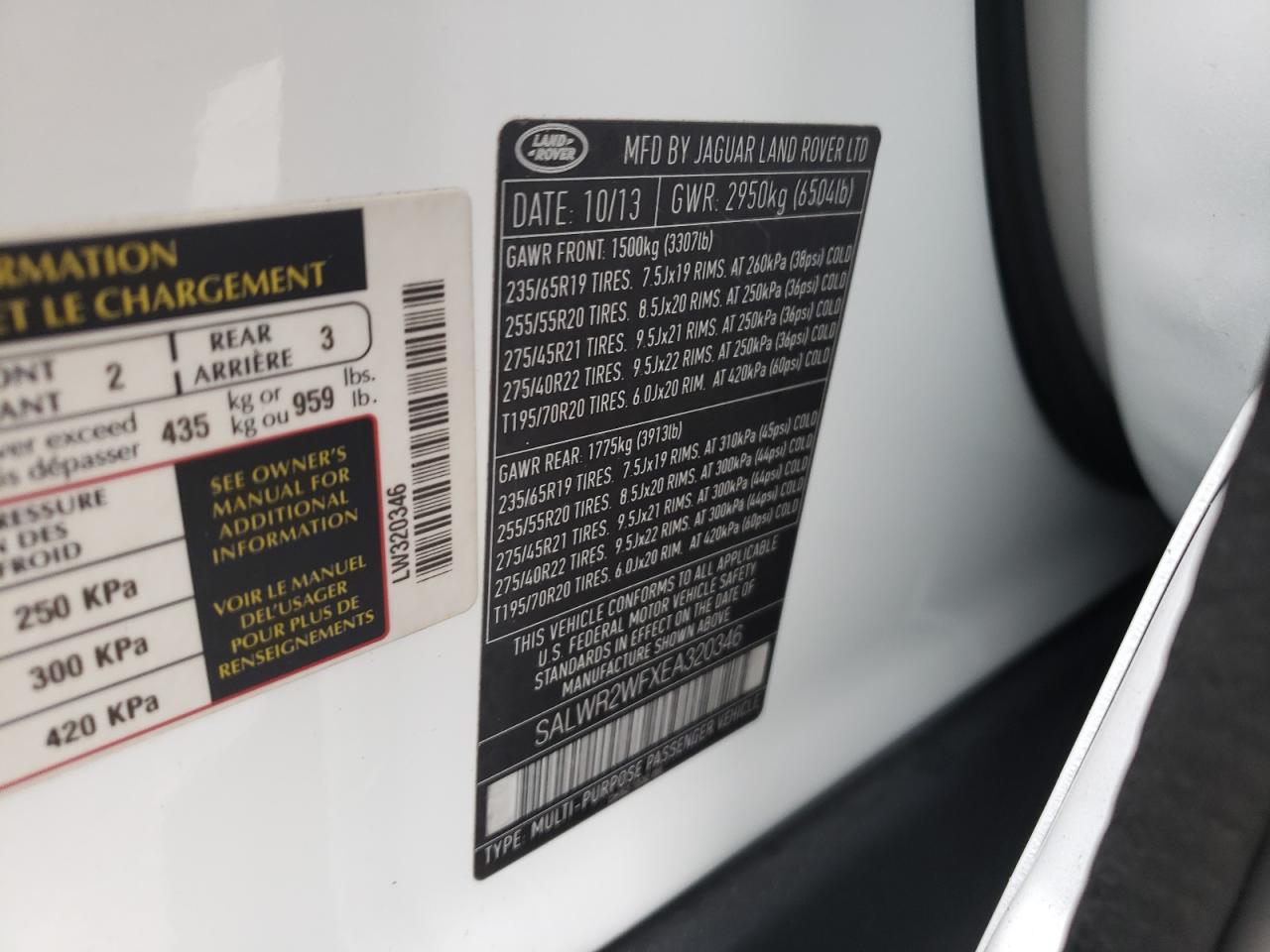 Photo 10 from auction – 2014 LAND ROVER RANGE ROVE with VIN SALWR2WFXEA320346