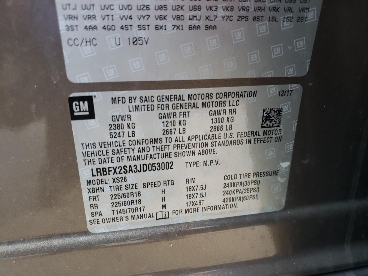 Photo 10 from auction – 2018 BUICK ENVISION E with VIN LRBFX2SA3JD053002