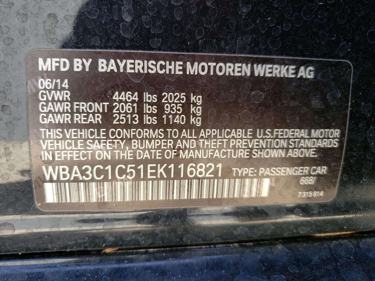 Photo 10 from auction – 2014 BMW 328 I SULE with VIN WBA3C1C51EK116821