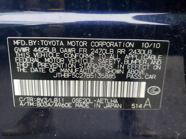 Photo 10 from auction – 2011 LEXUS IS 250 with VIN JTHBF5C27B5135885