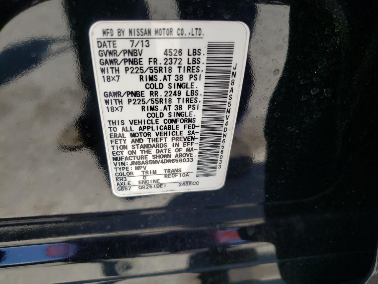 Photo 10 from auction – 2013 NISSAN ROGUE S with VIN JN8AS5MV4DW656033