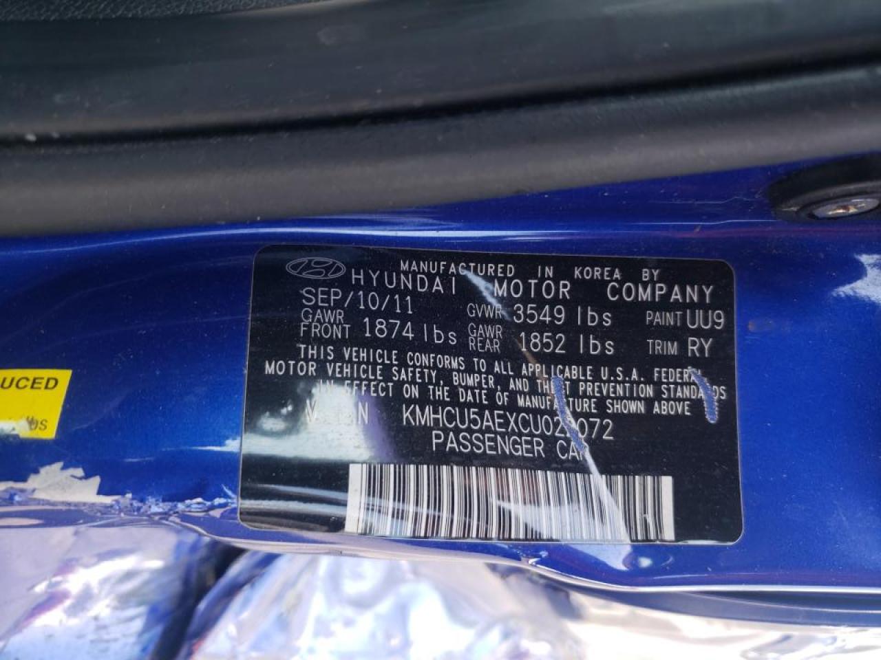 Photo 10 from auction – 2012 HYUNDAI ACCENT GLS with VIN KMHCU5AEXCU022072