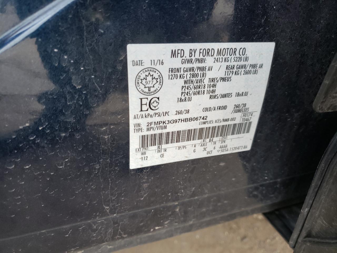 Photo 10 from auction – 2017 FORD EDGE SE with VIN 2FMPK3G97HBB06742