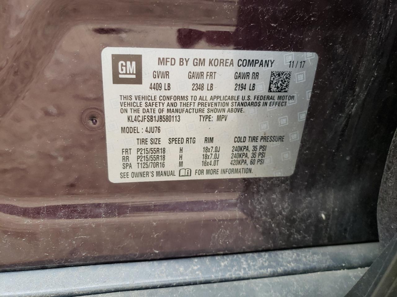 Photo 10 from auction – 2018 BUICK ENCORE PRE with VIN KL4CJFSB1JB580113