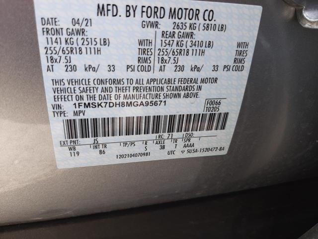Photo 10 from auction – 2021 FORD EXPLORER X with VIN 1FMSK7DH8MGA95671