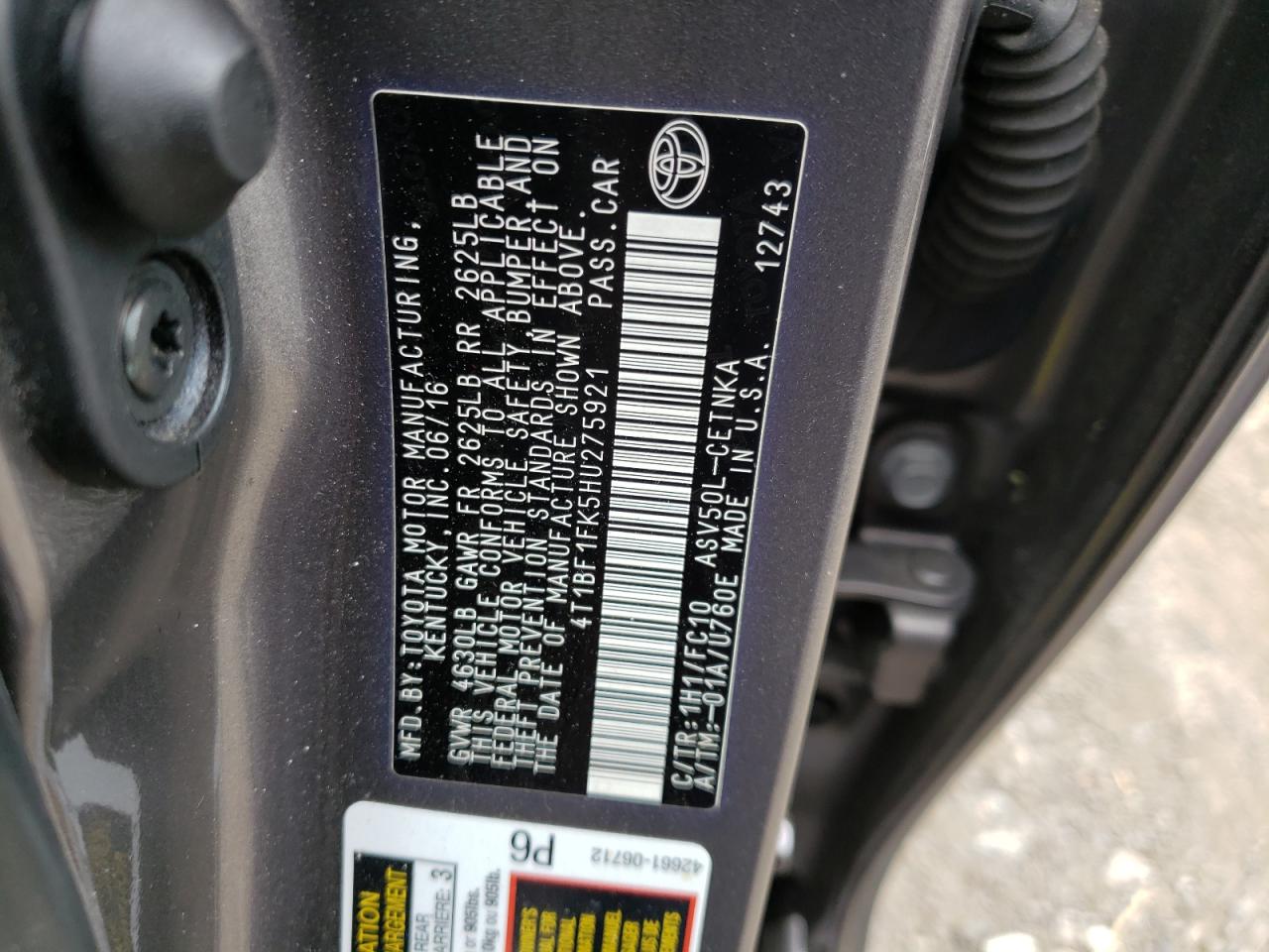 Photo 10 from auction – 2017 TOYOTA CAMRY LE with VIN 4T1BF1FK5HU275921