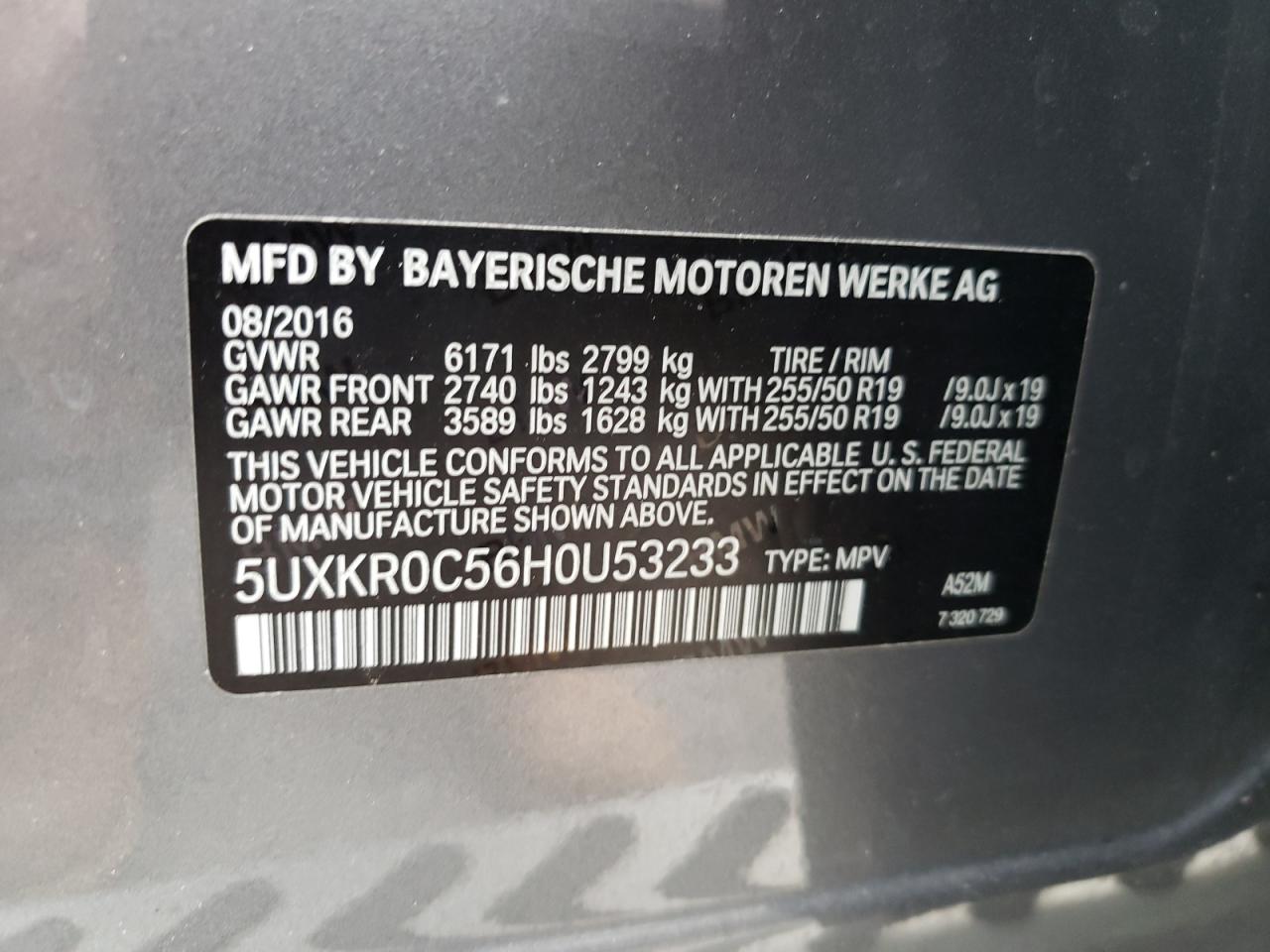 Photo 10 from auction – 2017 BMW X5 XDRIVE3 with VIN 5UXKR0C56H0U53233