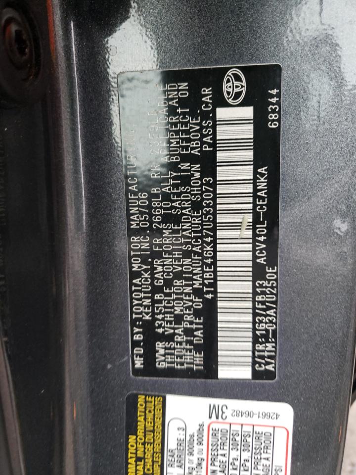 Photo 10 from auction – 2007 TOYOTA CAMRY CE with VIN 4T1BE46K47U533073