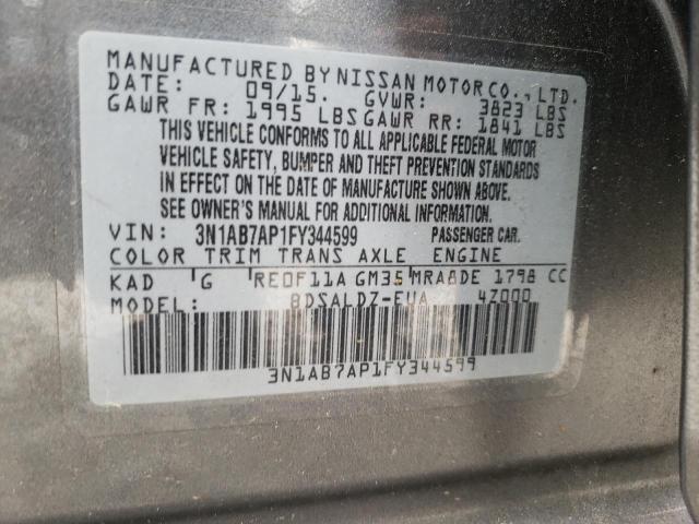 Photo 10 from auction – 2015 NISSAN SENTRA S with VIN 3N1AB7AP1FY344599