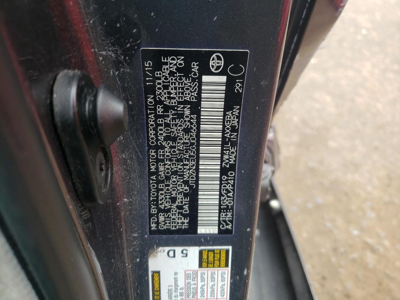 Photo 10 from auction – 2016 TOYOTA PRIUS V with VIN JTDZN3EU5GJ046644