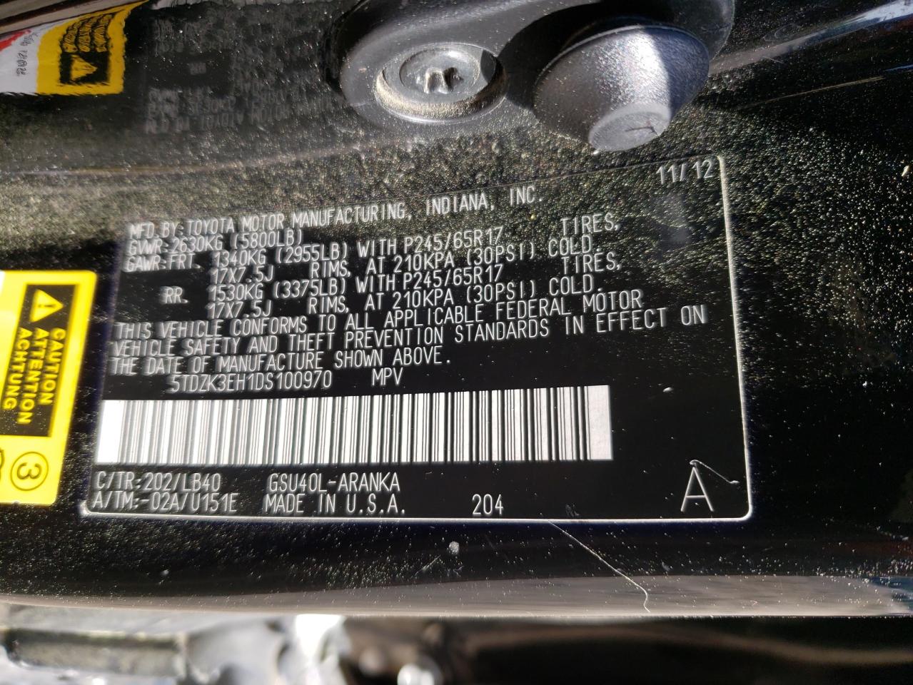 Zdjęcie 10 z aukcji – 2013 TOYOTA HIGHLANDER z VIN 5TDZK3EH1DS100970