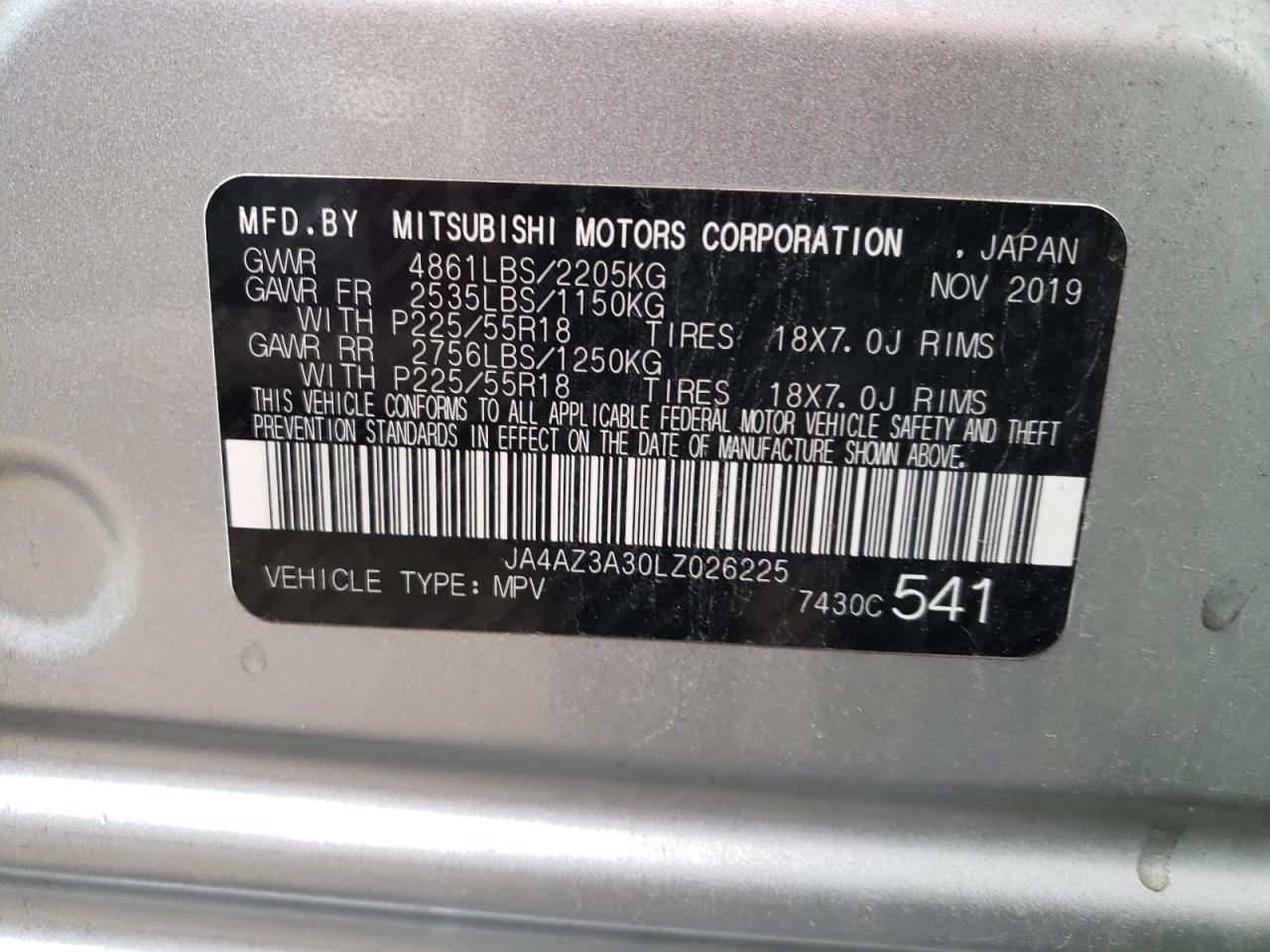 Photo 10 from auction – 2020 MITSUBISHI OUTLANDER with VIN JA4AZ3A30LZ026225