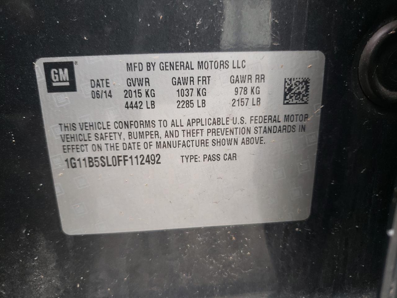 Photo 10 from auction – 2015 CHEVROLET MALIBU LS with VIN 1G11B5SL0FF112492