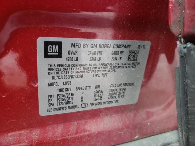 Photo 10 from auction – 2015 CHEVROLET TRAX 1LT with VIN KL7CJLSB0FB223370
