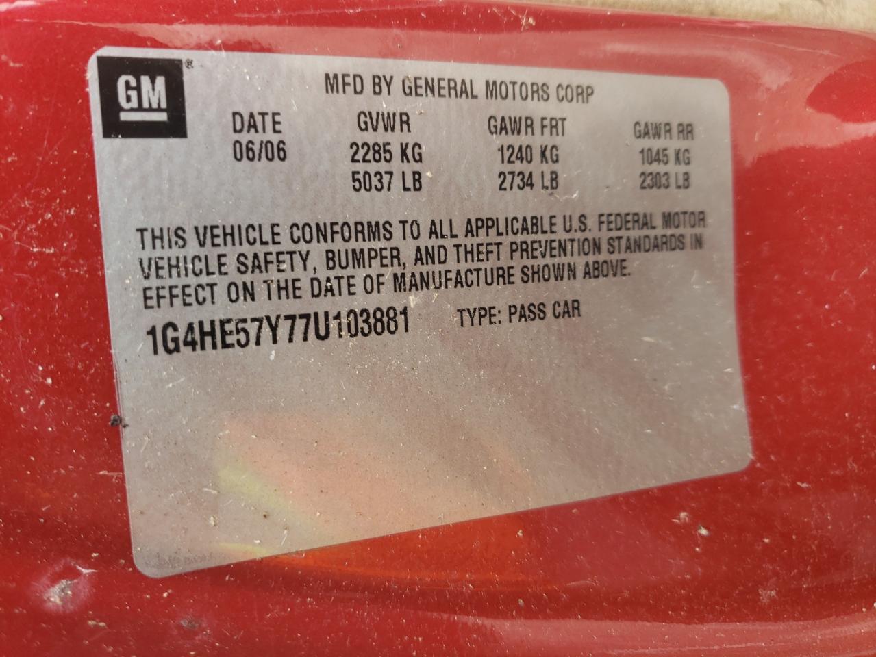 Photo 10 from auction – 2007 BUICK LUCERNE CX with VIN 1G4HE57Y77U103881