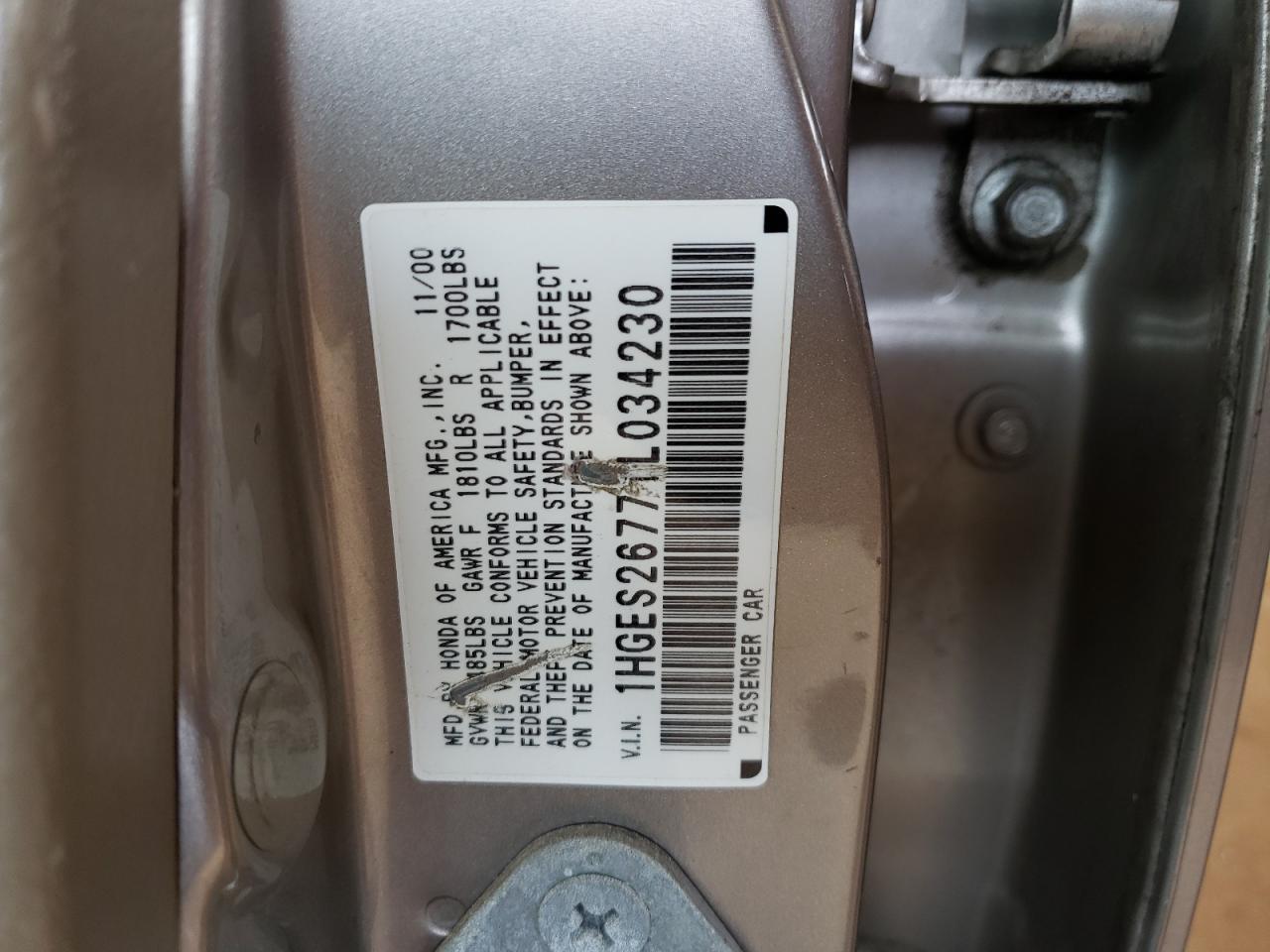 Photo 10 from auction – 2001 HONDA CIVIC EX with VIN 1HGES26771L034230