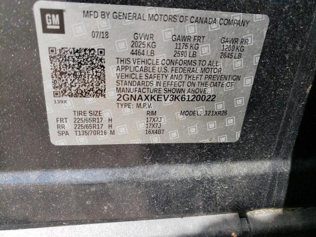 Photo 10 from auction – 2019 CHEVROLET EQUINOX LT with VIN 2GNAXKEV3K6120022