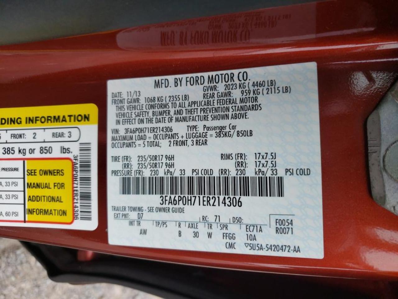 Photo 10 from auction – 2014 FORD FUSION SE with VIN 3FA6P0H71ER214306
