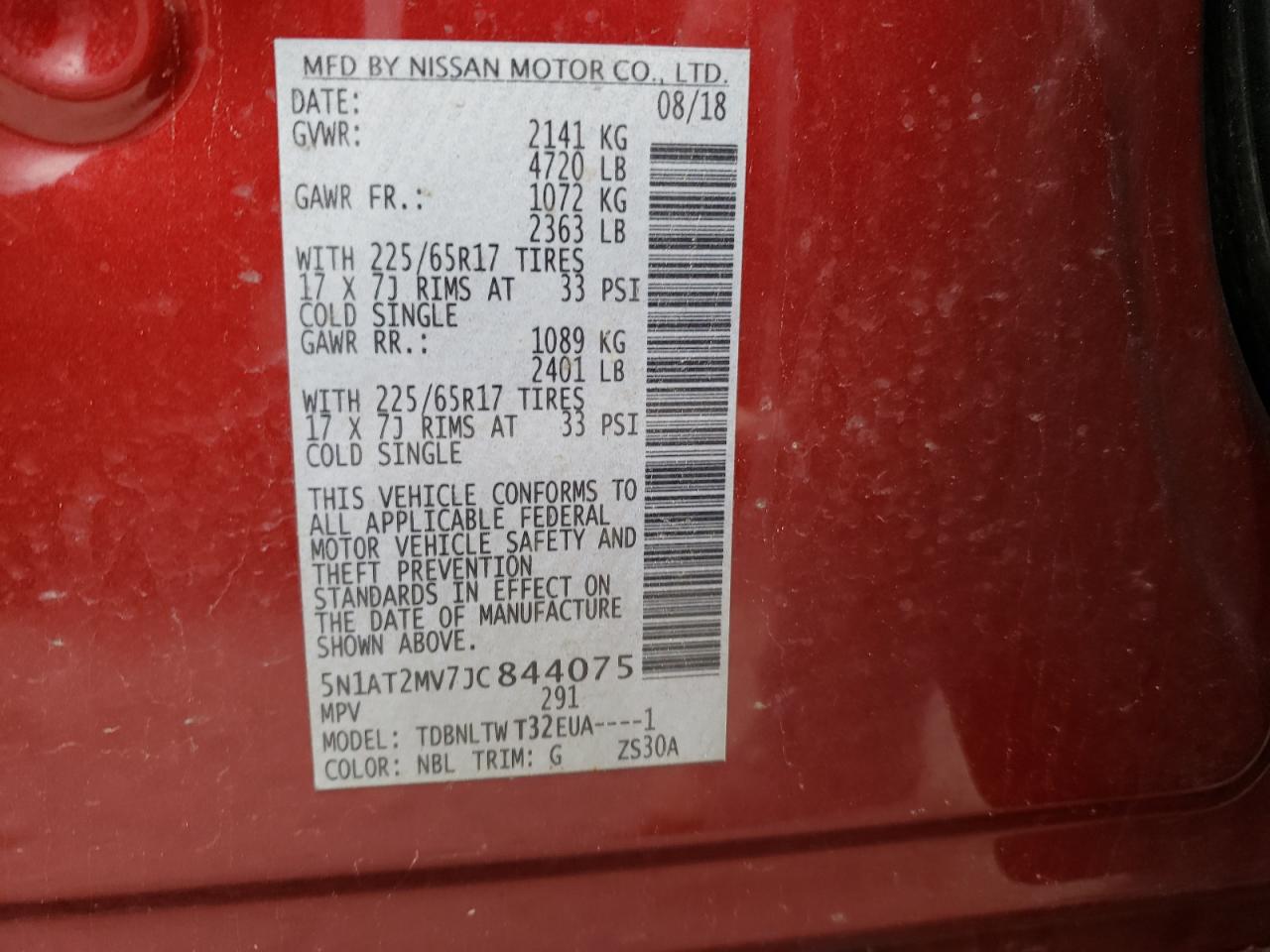 Photo 10 from auction – 2018 NISSAN ROGUE S with VIN 5N1AT2MV7JC844075